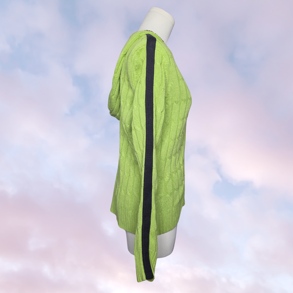 Vtg Y2k 90s INC Bright Green Black Stripe Ribbed Knit Zip Up Hooded Jacket Sz M - Picture 2 of 5